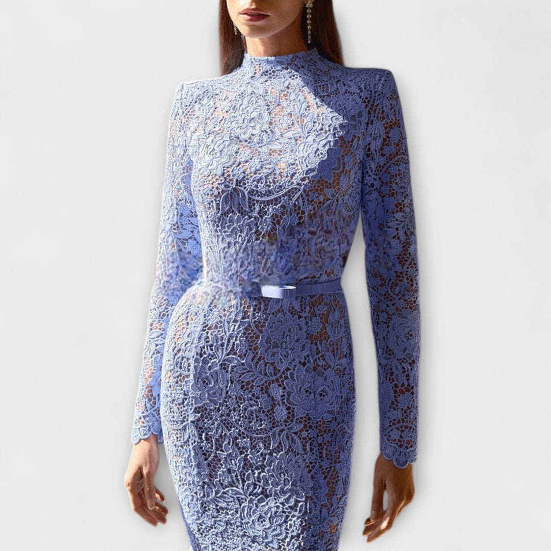 Freya – Elegant Midi Dress in Floral Lace