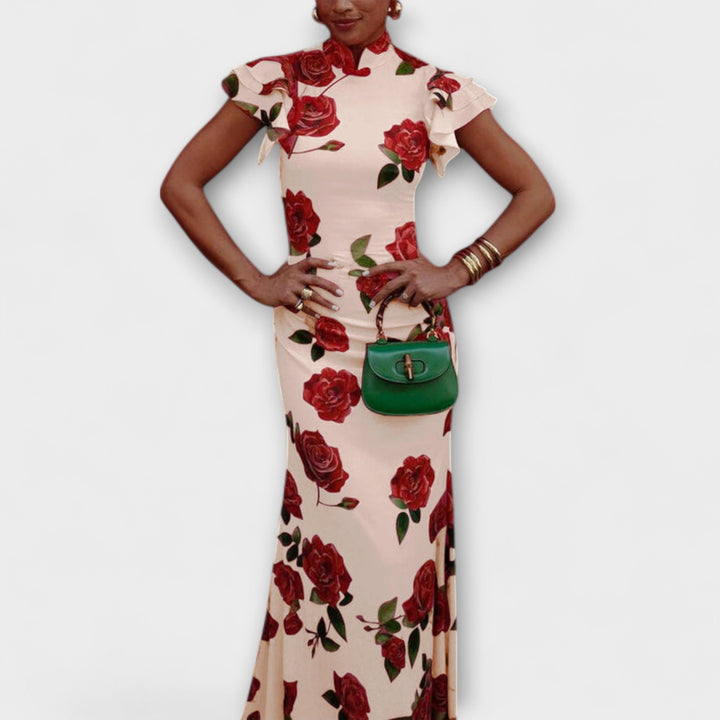 Luna - Maxi Dress with Floral Print, Tiered Cut and Bell Sleeves