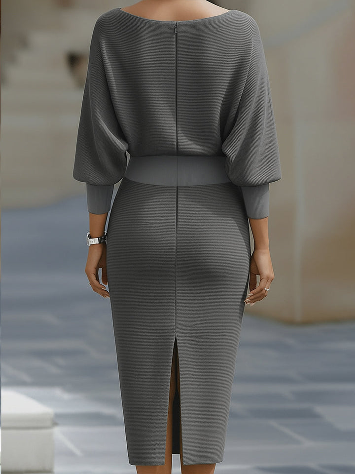 Charlotte | Women's Draped Batwing Sleeve Midi Elegant Dress
