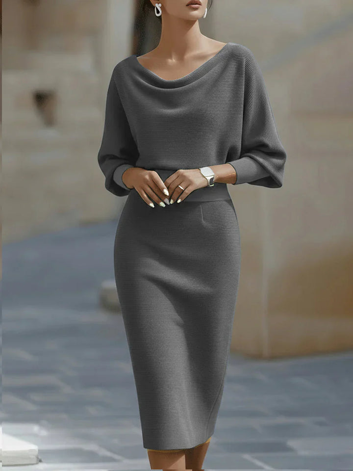 Charlotte | Women's Draped Batwing Sleeve Midi Elegant Dress