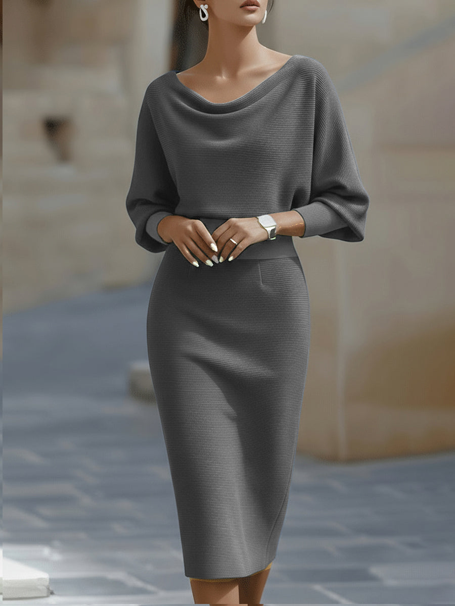 Charlotte | Women's Draped Batwing Sleeve Midi Elegant Dress