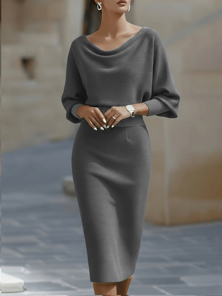 Charlotte | Women's Draped Batwing Sleeve Midi Elegant Dress