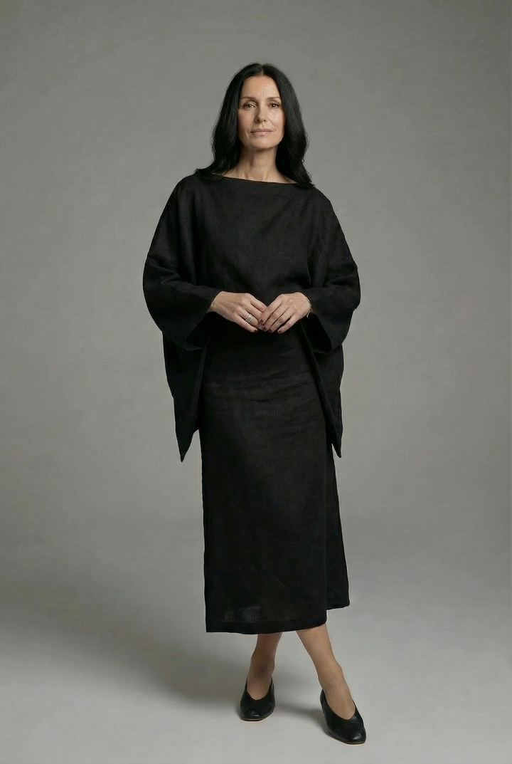 Women's Kimono Midi Dress – Relaxed Fit with Tie Waist & Flowing Sleeves