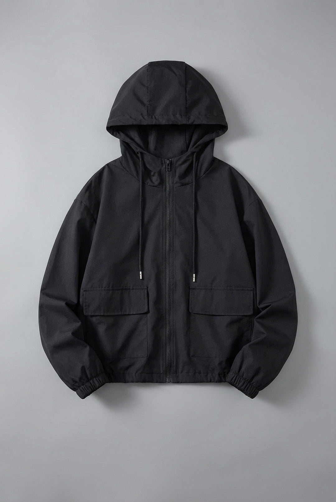 Women’s Black Cropped Spring Jacket Lightweight Hooded Casual Outerwear