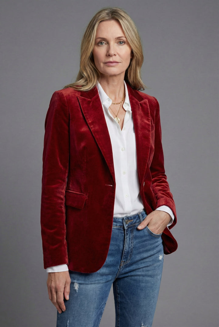 Women’s Velvet Style Blazer Tailored Smart Occasion Jacket
