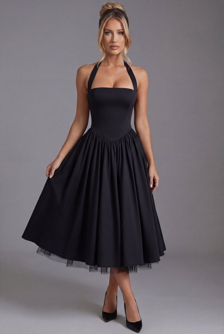 Women’s Ascot Elegant A-Line Halter Midi Dress
