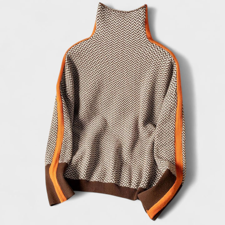 May | Luxurious Roll Neck Jumper with Herringbone Pattern