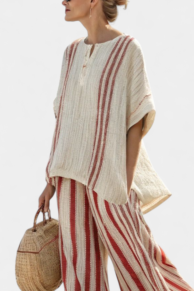 Vanessa - Elegant Red Striped Set