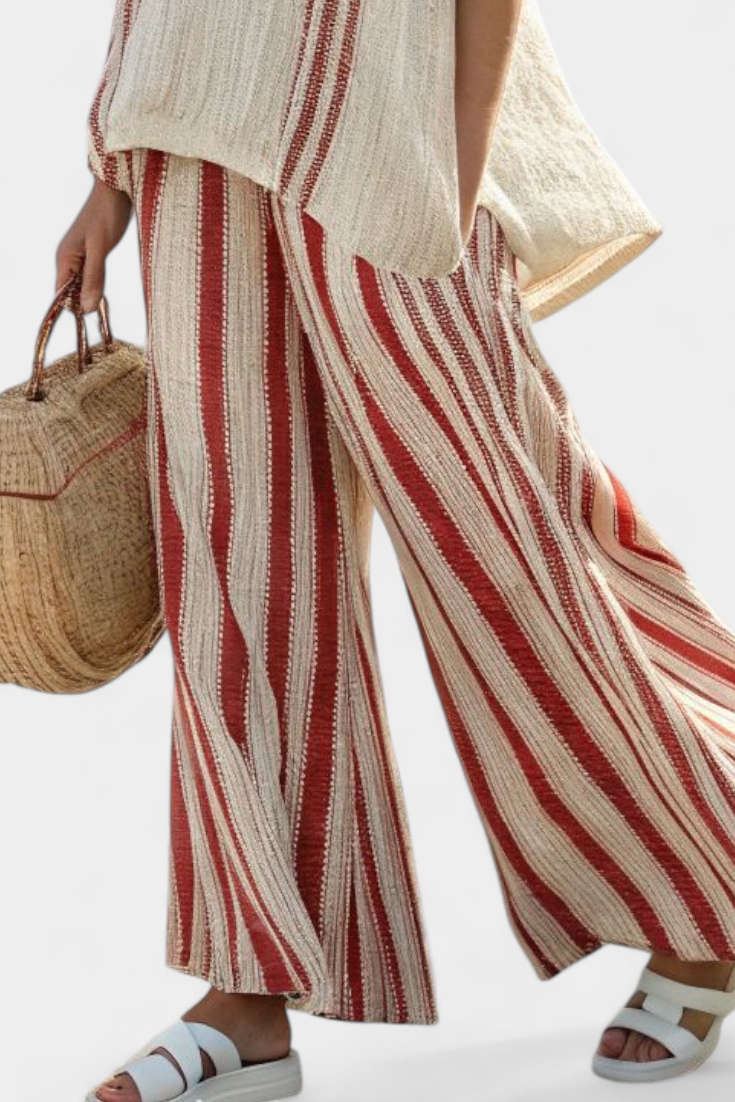 Vanessa - Elegant Red Striped Set