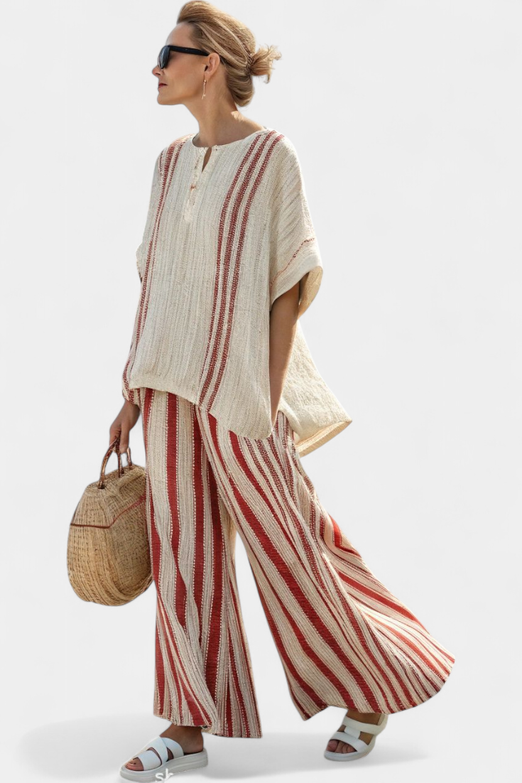 Vanessa - Elegant Red Striped Set