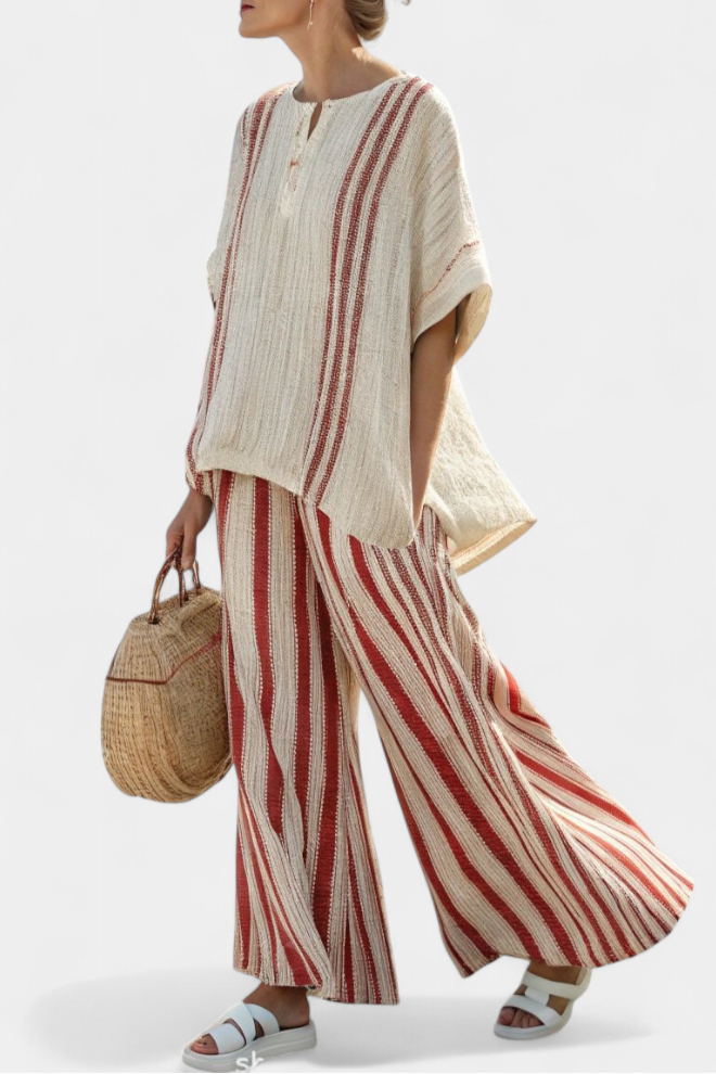Vanessa - Elegant Red Striped Set