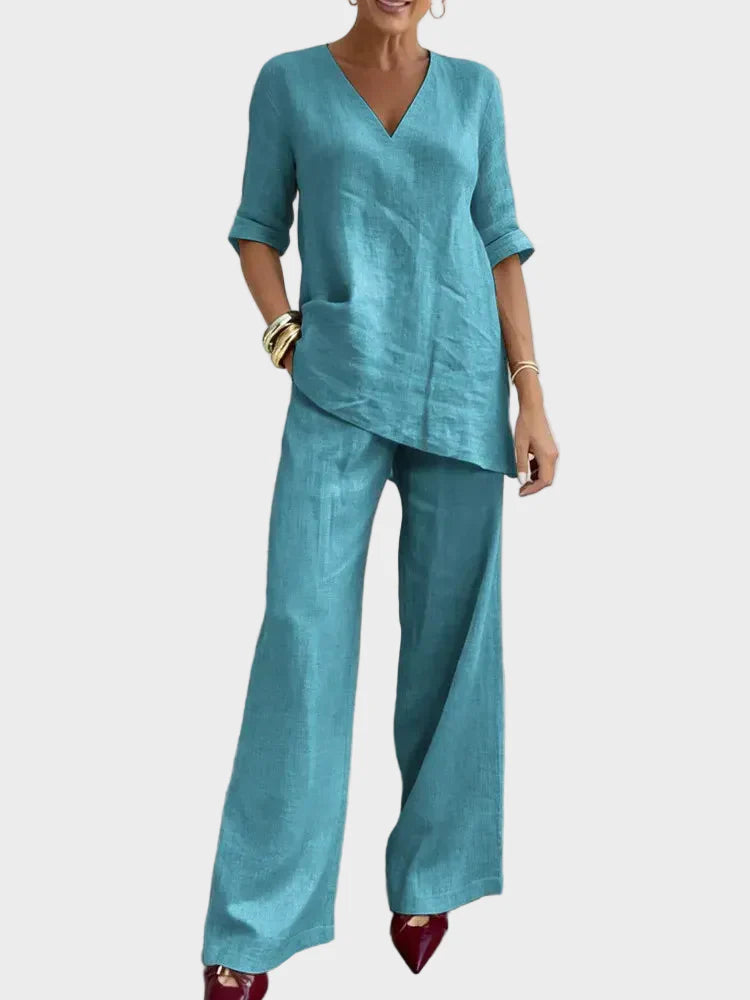 Susana - Two-Piece Set with Half-Sleeve Top and Straight Trousers