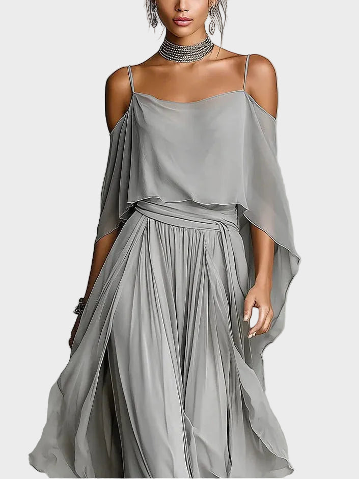 Isabela - Grey Set with Spaghetti Strap Top and Lightweight Trousers