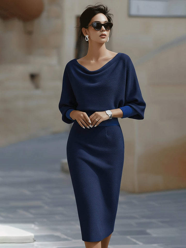 Charlotte | Women's Draped Batwing Sleeve Midi Elegant Dress