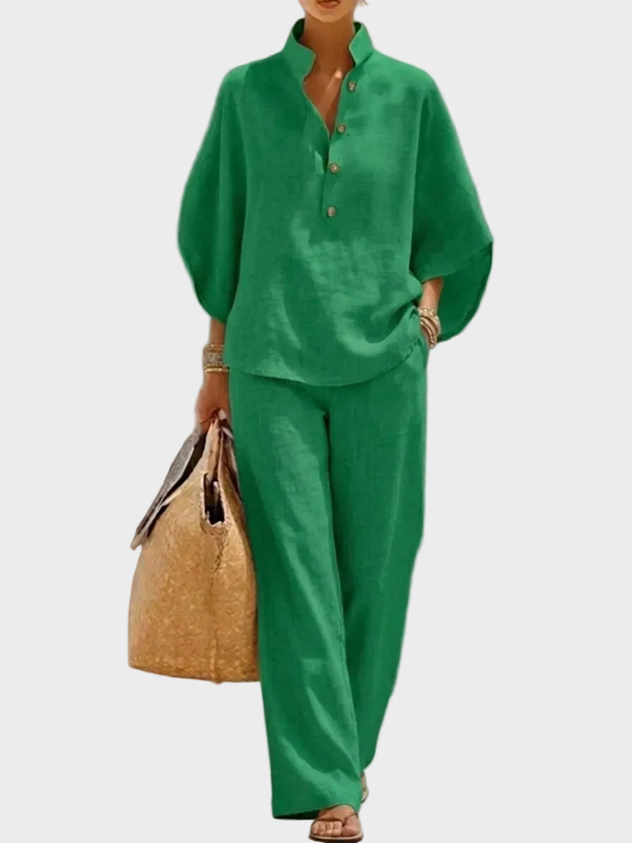 Mariel – Cotton-Linen Set with Wide Trousers
