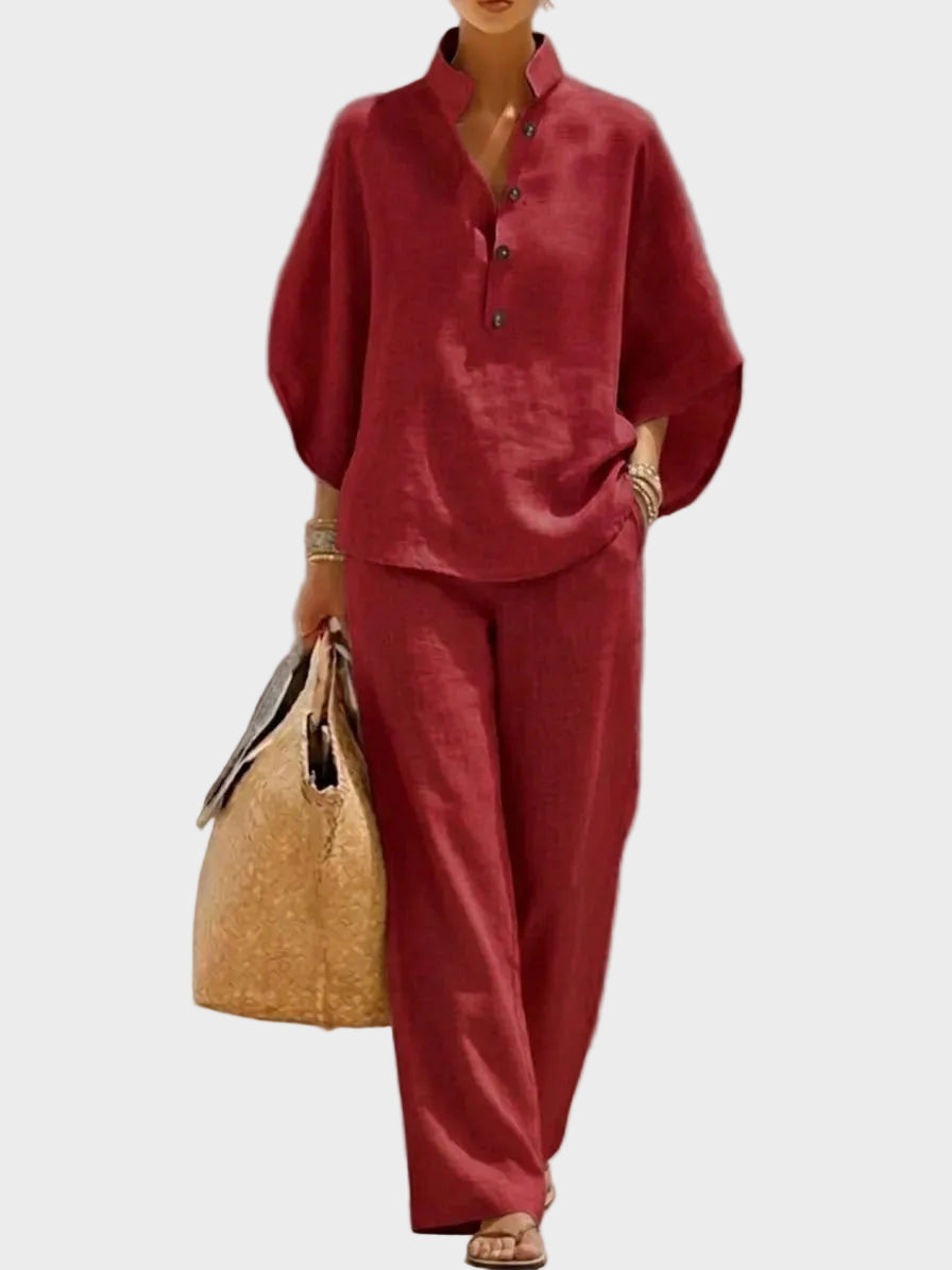 Mariel – Cotton-Linen Set with Wide Trousers
