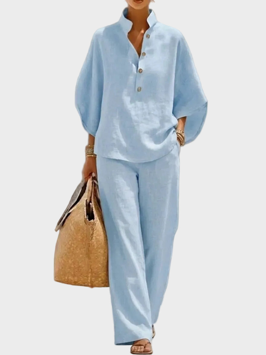 Mariel – Cotton-Linen Set with Wide Trousers