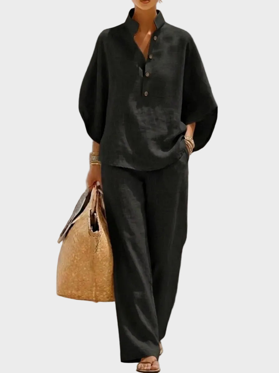 Mariel – Cotton-Linen Set with Wide Trousers