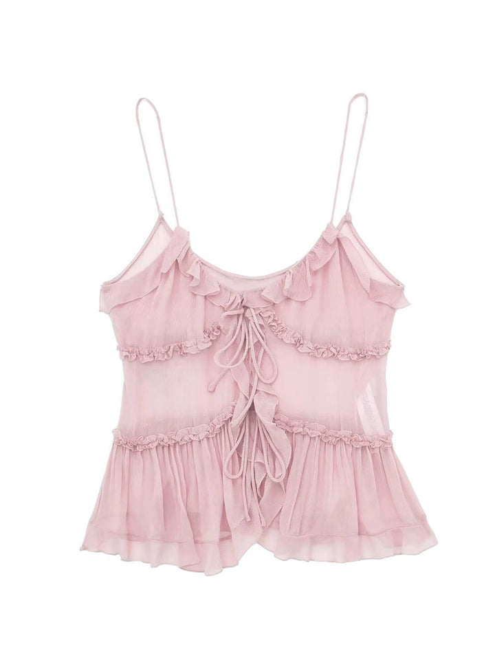 Semi-Sheer Layered Embellished Cami Top
