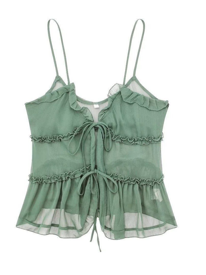 Semi-Sheer Layered Embellished Cami Top