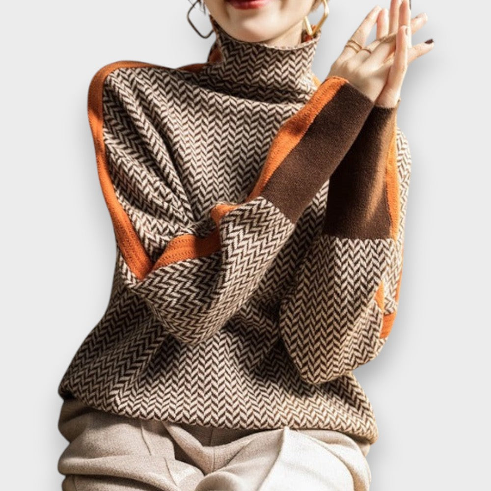May | Luxurious Roll Neck Jumper with Herringbone Pattern