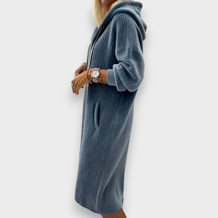 Giada | Casual Hooded Dress in Waffle Knit Fleece