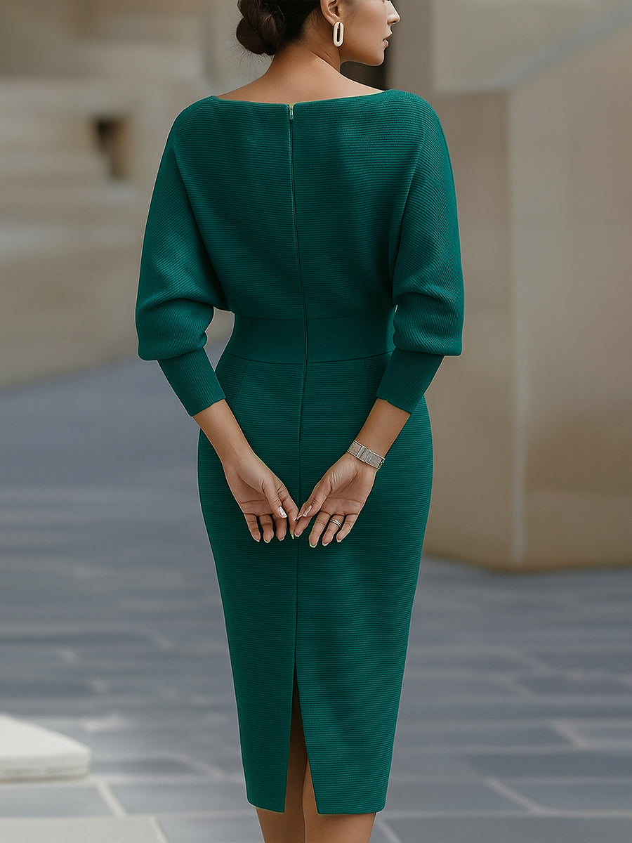 Charlotte | Women's Draped Batwing Sleeve Midi Elegant Dress