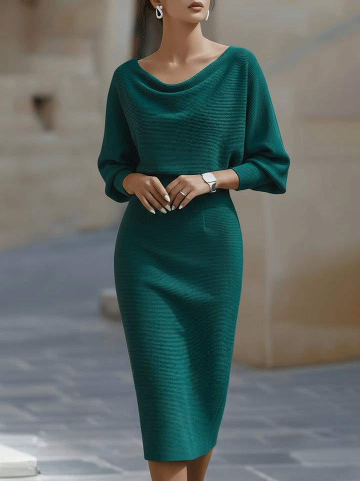 Charlotte | Women's Draped Batwing Sleeve Midi Elegant Dress