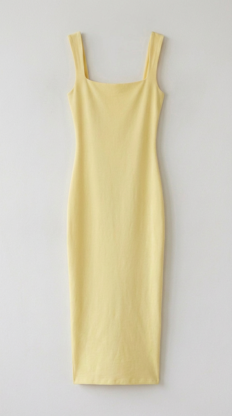 Elodie Minimal Square-Neck Midi Dress