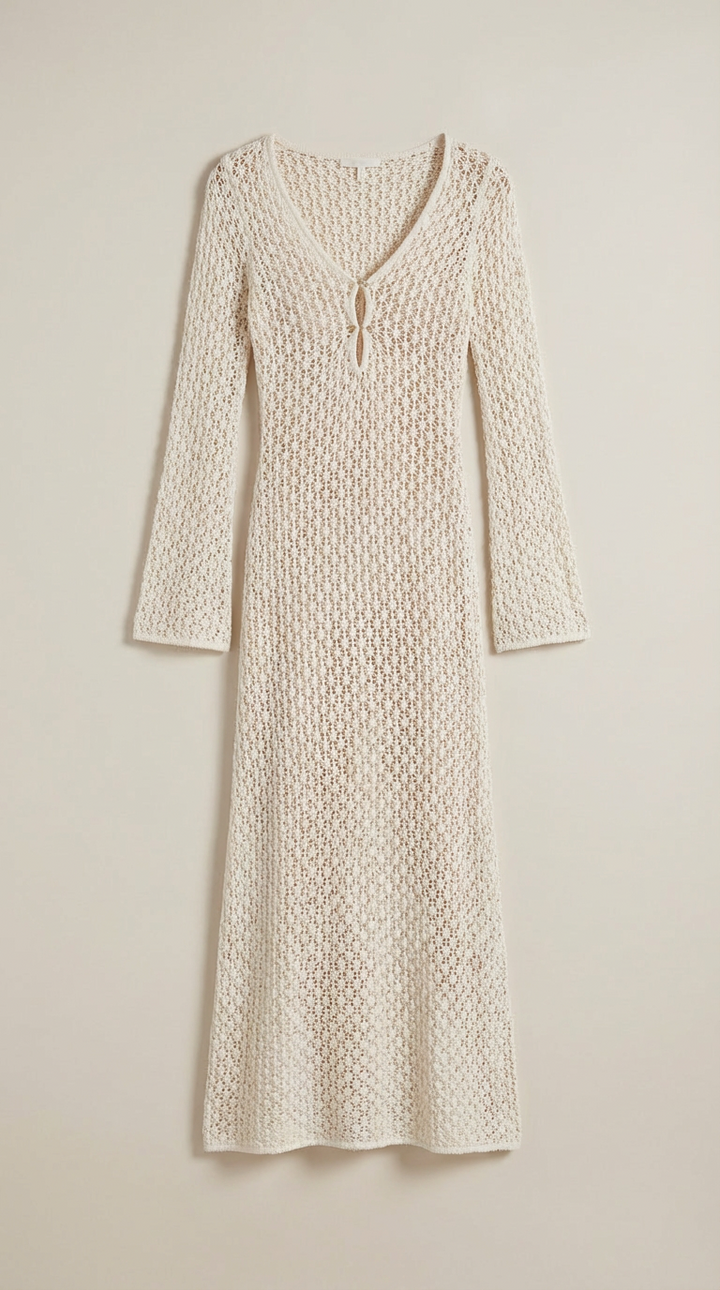 Elara Open-Knit Long Sleeve Maxi Dress